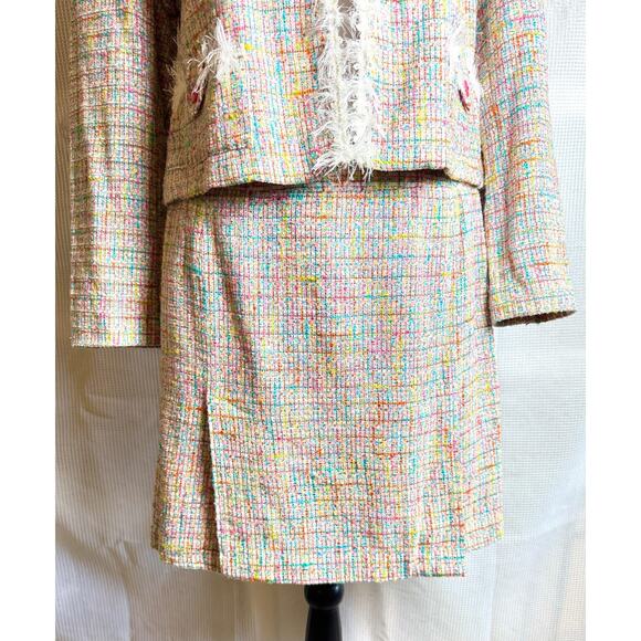 Vintage Newport News Sz 12 Pastel Tweed 2 Pc Suit Fringe Y2K Legally Blonde - Picture 12 of 16